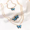 Wedding Jewelry Sets 17KM Gold Color Chain Necklace Earrings Blue Butterfly for Women Girls Fashion Minimalist Bracelet Trend Party Gifts 230808