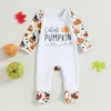 Rompers Suefunskry Infant Baby Boys Girls Halloween Clothes Casual Letter Pumpkin Print Romper Footies Long Sleeve Jumpsuits 0 12Months 230808