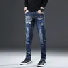 Джинсы Tiger Head Emelcodery Персонализированная синие джинсовые брюки тренды дизайнерские джинсы мужские джинсовые брюки