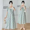 Robes de maternité 621 # 2023 été mode coréenne imprimé robe de maternité midi élégant élégant une ligne vêtements amples pour les femmes enceintes grossesse HKD230808