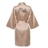 Women's Sleepwear Wedding Party Team Bride Robe With Black Letters Kimono Print Satin Pajamas Bridesmaid Bathrobe Robes