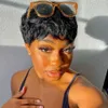 Synthetic Wigs Short Pixie Cut Wig Human Hair For Black Women Machine Made With Bangs Glueless 230807