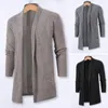 Pulls pour hommes Manteau à tricoter pour hommes Tricots mi-longs Cardigan à revers élégant Couleur unie Manches longues Ouvert devant avec poches