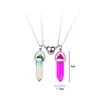 Chains Lovecryst 2Pcs/set Natural Stone 2-color Heart-shaped Magnetic Friend Necklace For Kids Girls Fashion Friendship Gifts