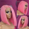 Pink Short Bob Lace Front Wigs Human Hair Wigs 180 Density Bob Lace Wigs For Women Straight Synthetic Closure Wig