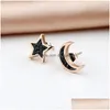 Stud Earrings Stainless Steel Star Moon For Women Asymmetrical Personality Crystal With Charms 2022 Trend Jewelry Drop Delive Dhgarden Dh7Bf