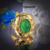 Italian Vintage Jewelry Luxury Artificial High Quality Emerald Green Stone Rings Banquet Finger Accessories For Women