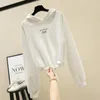 Women's Hoodies Short Drawstring Hooded Spring Autumn Thin Raglan Sleeve Pullovers Letter Printing Loose Sweatshirts