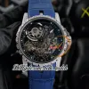 Nouveau 46mm RDDBEX0796 Montre Homme Automatique Cadran Squelette 10 heures Tourbillon Boîtier Acier Noir Intérieur Diamant Lunette Bracelet Cuir Montres HWRD Hello_Watch G06B8