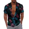 Camisas casuais masculinas blusa manga curta verão moda flor e impressão 3d digital solto criativo falso gola tartaruga masculino