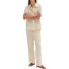 Kadınlar İki Parçalı Pantolon Sonbahar Parçaları Set Düğmesi Gömlek ve Pantolon Kadınlar Bahar 2 Kıyafet Bluz Gündelik Gevşek Düz Takım