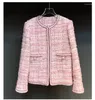 Vestes pour femmes de haute qualité élégant industrie lourde célébrité Tweed haut à carreaux manteau de laine pour les femmes veste rose