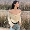 Women's Sweaters 2023 Spring/Autumn Downy Butterfly Knot A Line Shoulder Slimming Sweater Top Tight High Waist Short Woman LH247