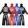 Hellstar Studios Victory Sports Suit Sweatshirt and Pants Tracksuit Black Red Blue Patchwork Wash Svart SMLXL