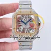 SF TWF0015 Swiss Ronda 4S20 Quartz Mens Watch Fully Iced Out Big Diamonds Yellow Gold Bezel Roman Markers Skeleton Diamond Dial Steel Bracelet Super Edition Watches