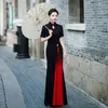 Etnik Giyim Siyah Büyük Boyut 5xl Kadın Rayon Aodai Qipao Çin Elbise Elbise Kadın Partisi Prom Yenilik Cheongsam Vintage Maxi Vestidos