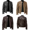 Women's Jackets Mens Retro Leather Jacket Motorcycle Stand Collar Biker Coat Zip Up Slim Fit Outwear Top Jacket Coat 230807