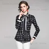 2023 Designer Printed Black Shirts Long Sleeve Women Runway Button Shirt Office Ladies Ribbon Bow Blouses Spring Summer Slim Fit Stylish Luxury Tops T230808