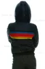 Designerjacka Kvinnor 2023 Kvinnor Winter Thin Hooded Jacket Cotton Stripe Rainbow Printed Parka för plusstorlek T230808