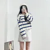 Women's Sweaters Women's Autumn Striped Women Viscose Navy Style Pullover Thickened Loose Knitting Office Ladies High-end Metal Buckle