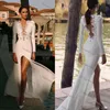 Vestidos de Noiva Sexy com Decote em V Profundo Sereia Novo Ajuste Forquilha Magro Vestido de Noiva de Renda Escova Trem Vestidos De Novia Tamanho Personalizado D-H23242