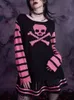 Kvinnors tröjor Yangelo Halloween Pink Black Fairy Grunge Stickad Tröja Kvinnor Gotiska skalle Tryckt Pullover Spring Fall Punk Street Clothing 230807