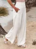 Women s Pants s Foridol Spring Summer Cotton Linen Women Pockets Solid Casual White Wide Leg Office Lady Long Trousers Khaki 2023 230808