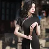 Etnische Kleding Effen Kleur Satijn Chinese Vrouwen Mini Qipao Lente Elegante Kant Trim Mandarijn Kraag Korte Mouw Cheongsam