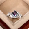 Anéis de princesa quadrados CZ de luxo para mulheres, coloridos, zircônia cúbica, anéis de casamento, festa de aniversário, joias chiques