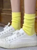 Women Socks CHAOZHU 5 Pairs Spring Summer Bright Colors Loose Green Series Soft Combed Cotton Knitting Fashion For Student