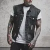 Men's Vests Mens Motorcycle Vest Skull Print Hip Hop Punk Rock Biker Denim Vest Waistcoat Hole Ripped Cotton Sleevless Jean Jacket Coat 230807