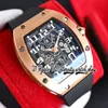 ZYF 67-01 Automatisk mekanisk herrklocka Rose Gold 316L rostfritt stål Case Skeleton Dial Number Markers White Rubber Strap Super Version Eternity Reloj Wates