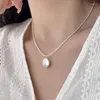 Pendant Necklaces Baroque Flat Pearl Clavicle Chain Sparkling Necklace Women's Cool Jewelry