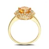 Cluster Rings LAIZUAN Solid 14k Yellow Gold Certified Round 2.04ct Genuine Natural Citrine Diamonds Wedding Party Gift Fine Jewelry Ring