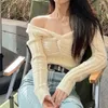 Women's Sweaters 2023 Spring/Autumn Downy Butterfly Knot A Line Shoulder Slimming Sweater Top Tight High Waist Short Woman LH247