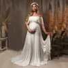 Maternity Dresses Slash Neck Vintage Boho Maternity Photo Shoot Long Dress Jersey Ruffles Maternity Tassel Lace Photography Maxi Gown Baby Shower HKD230808