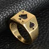 Wedding Rings HIP Hop Micro Pave Iced Out Bling Big Square Spades Poker IP Plating Gold Color Stainless Steel Rings for Men Jewelry 230808