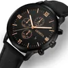 Horloges Modemerk Kalender heren quartzhorloge Business Casual Genève Handklok Ultradunne lederen band Herenpolshorloge