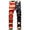 Мужские джинсы мужчины американский флаг печать модные звезды цифровые печатные краски джинсовые брюки тонкие брюки карандашом
