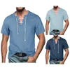 Camisetas masculinas elegantes e confortáveis, decote em V, rendas, borla, jeans, algodão, pacote de bolso grande masculino