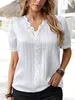 Kvinnors tröjor 2023 Summer European och American Amazon V-Neck Plain Lace Hollow Short Sleeve Shirt