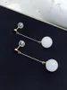 Dangle Earrings SHILOVEM 18k Yellow Gold Natural White Jasper Drop Earring Classic Fine Jewelry Women Wedding Christmas 10mm Yze10108876hby