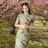 الملابس العرقية عتيقة النساء النحيف Qipao مثير طباعة زهرة الحفل فستان الصينية الفتيات الصغيرات اليومية Qi باو السيدات الآسيوي التقليدية