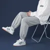 Mężczyzn Pants w stylu koreańsko -mody mody jesienne jasnoszare workowate szerokie noga proste nogi swobodne stóp krawatowe spodnie Mężczyzna 230808