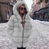 冬の濃い暖かいフェイクファーコート女性プラスサイズフード付き長袖ジャケットラグジュアリーボンジャスファーリーレディースコートT230808