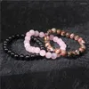 Pulseira de pedra natural feminina, masculina e feminina, 3 peças, 8 mm, pó rosa, quartzo, ametista, hematita