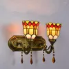 Wall Lamp European-Style Luxury Bedroom Bedside Colorful Glass Japanese-Style Retro Pastoral Home Decoration El Double-Headed