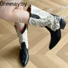 Stivali Donna Western Cowgirl Boot Fashion Slip On Square Mid Heel Shoes Ladies Elegant Embroidery Long Booties Autunno Inverno 230807