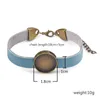 Charmarmband Sky Blue Leather Bangles Base Seting Manschett Tom Trays Fit 18mm Glass Cabochon DIY smyckesfynd