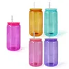 Sublimatie 16oz gekleurde glazen kan met PP-deksels Tumbler-vormfles met deksel en rietje Summer Drinkware Mason Jar Juice Cup van Express Z11